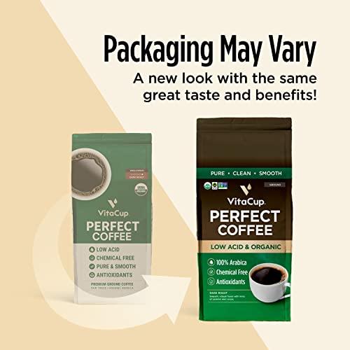 VitaCup VitaCup Perfect Low Acid Coffee Beans, USDA Organic & Fair Trade, Mycotoxin Free, Dark Roast Guatemala Single Origin, Clean & Pure, Low Acidity, Whole Bean Coffee, 4 bags, 11oz each