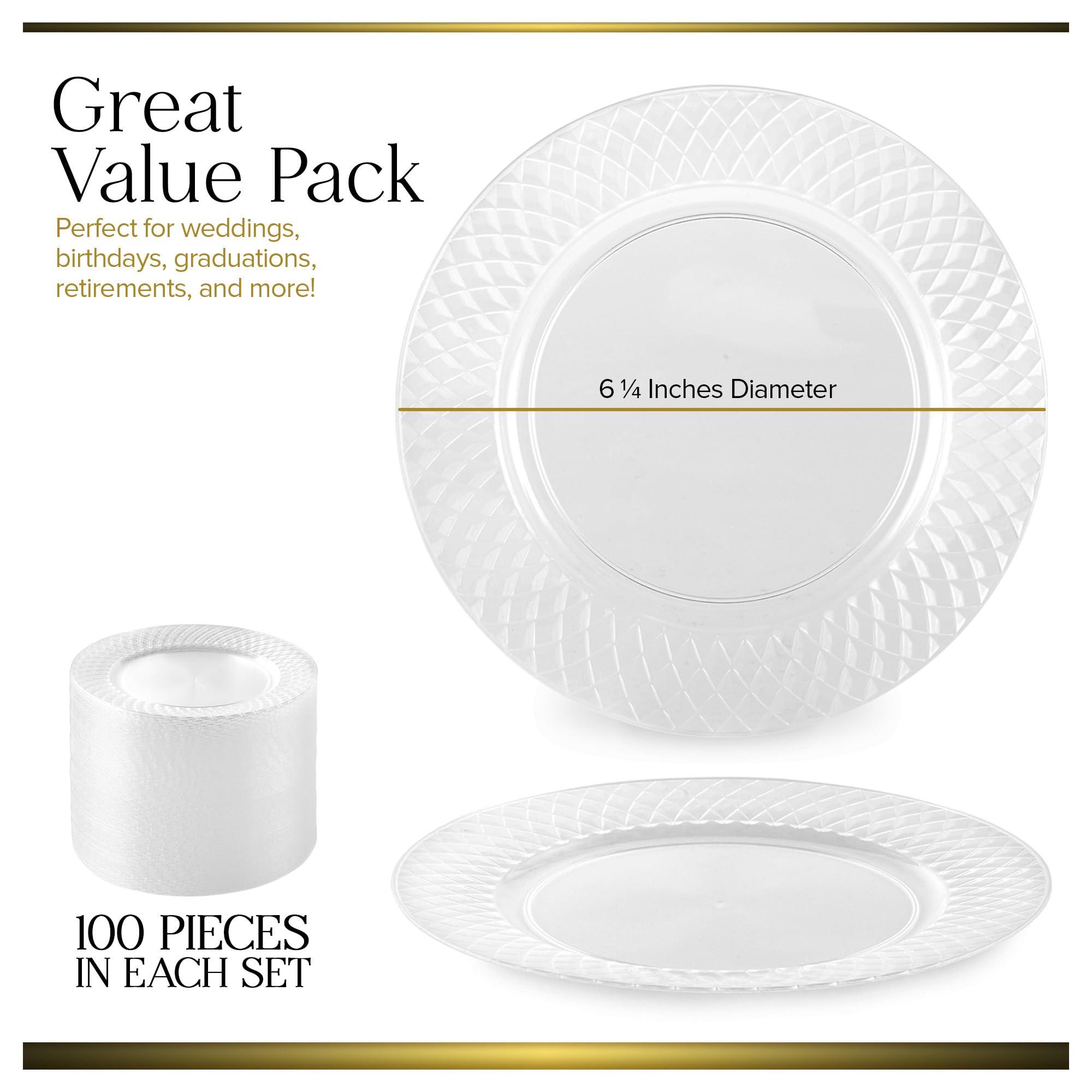 Stock Your Home Stock Your Home Premium Clear Plastic Dessert Plates, 6\" Inch Appetizer, Dessert, and Party Plates (100 Count) Heavy Duty Hard Plastic Disposable Wedding Cake Plates, Crystal Clear for Holiday Parties