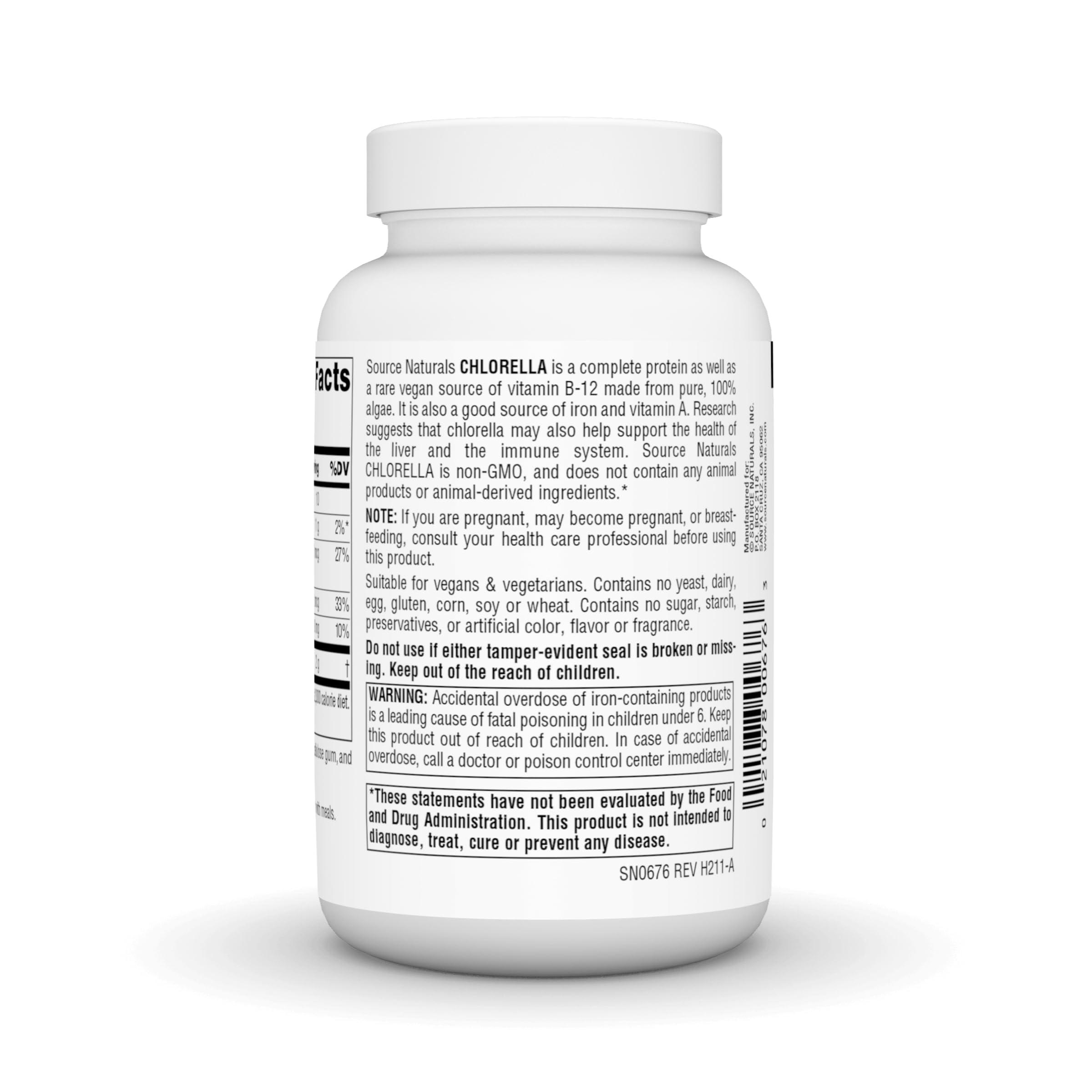 Source Naturals Source Naturals Chlorella 500 mg Green Superfood, Plant-Based B12-200 Tablets