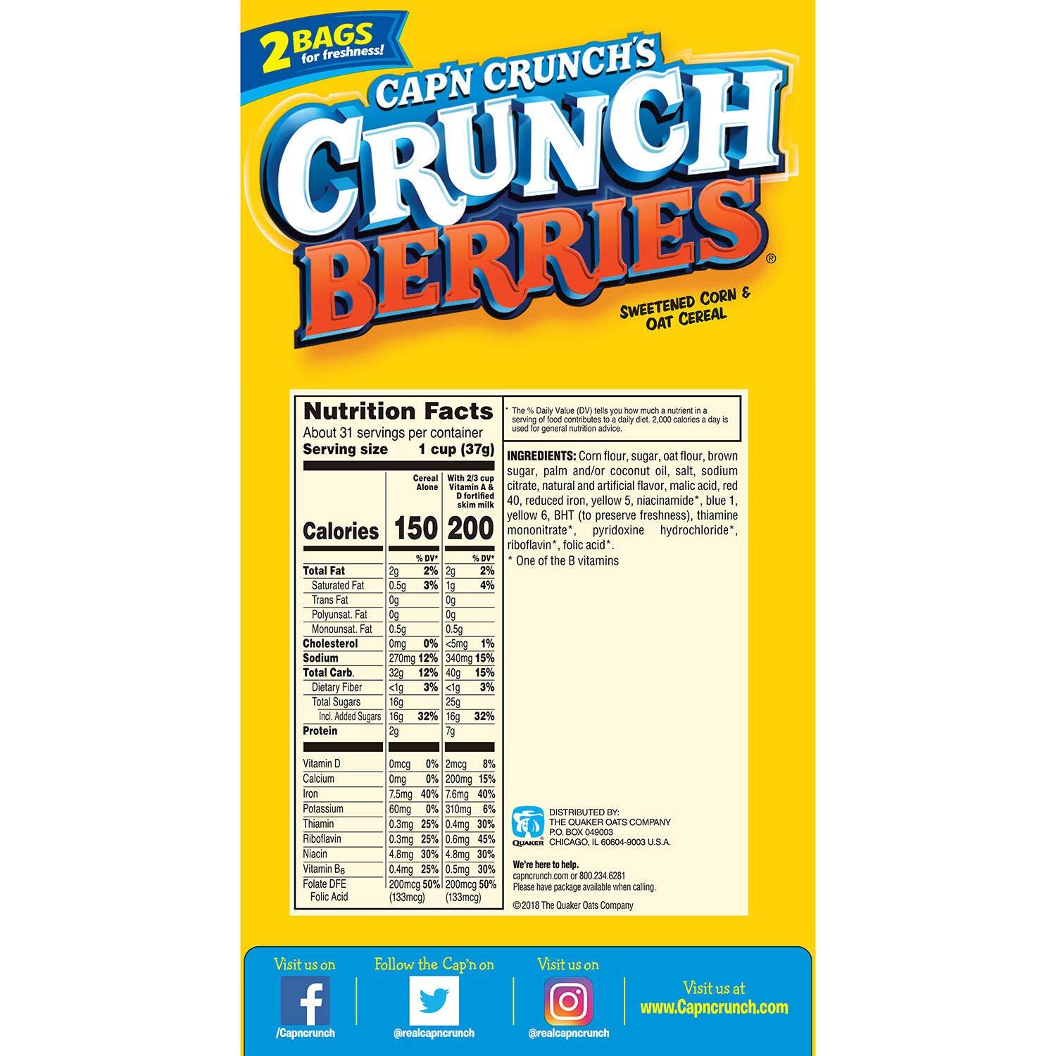 Cap'n Crunch Cap'n Crunch Berries Breakfast Cereal, 40 Ounce