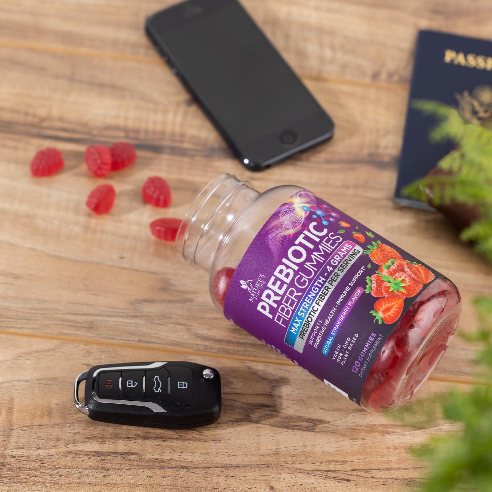 Nature's Nutrition Fiber Gummies for Adults, Daily 4g Gummy Fiber Supplement, Prebiotic Digestive Health Support - Plant Based Soluble Fiber, Supports Regularity & Digestion for Adults Non-GMO - 120 Gummies