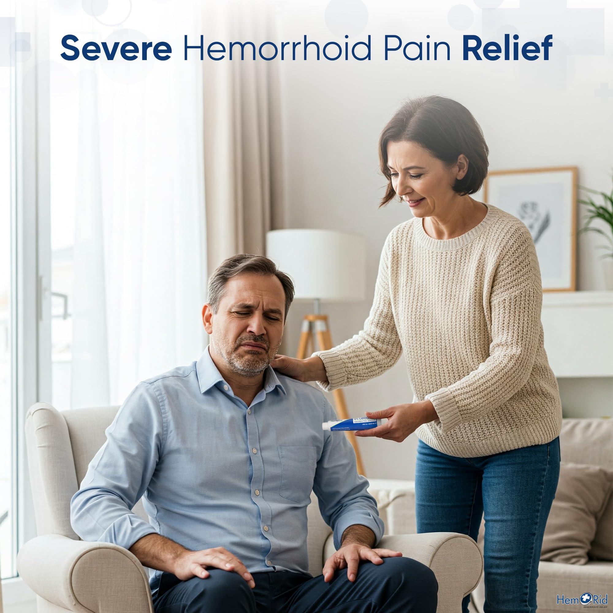 HemRid Maximum Strength Lidocaine Cream for Pain Management. Fast-Acting Hemorrhoid Solution with 5% Lidocaine. Instant Anal Itch and Numbing Effect