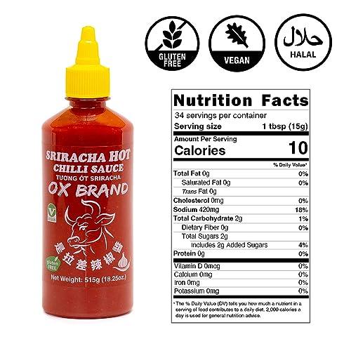 MISHIMA [MISHIMA] OX Brand Sriracha Hot Chili Sauce | Authentic Thai Flavor | Gluten-Free | Vegan | Halal-Certified | Spicy Culinary Delight (18.25oz x 1 Bottle)