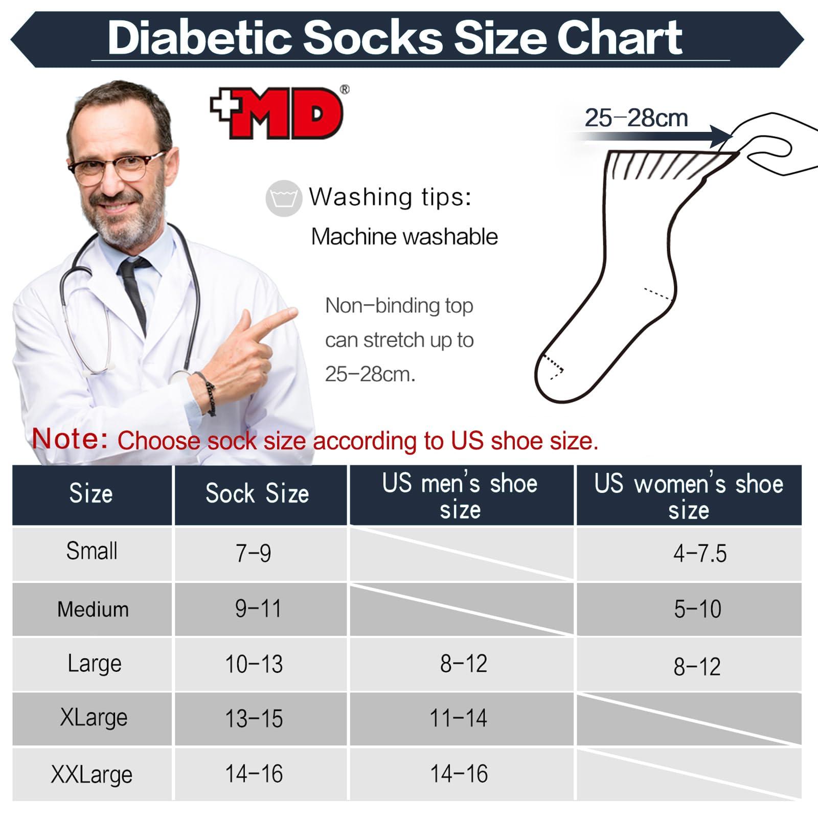 +MD +MD Diabetic Socks for Men Women-6 Pairs, Non-Binding Extra Wide Ankle Socks, Circulator Socks for Edema 10-13 White