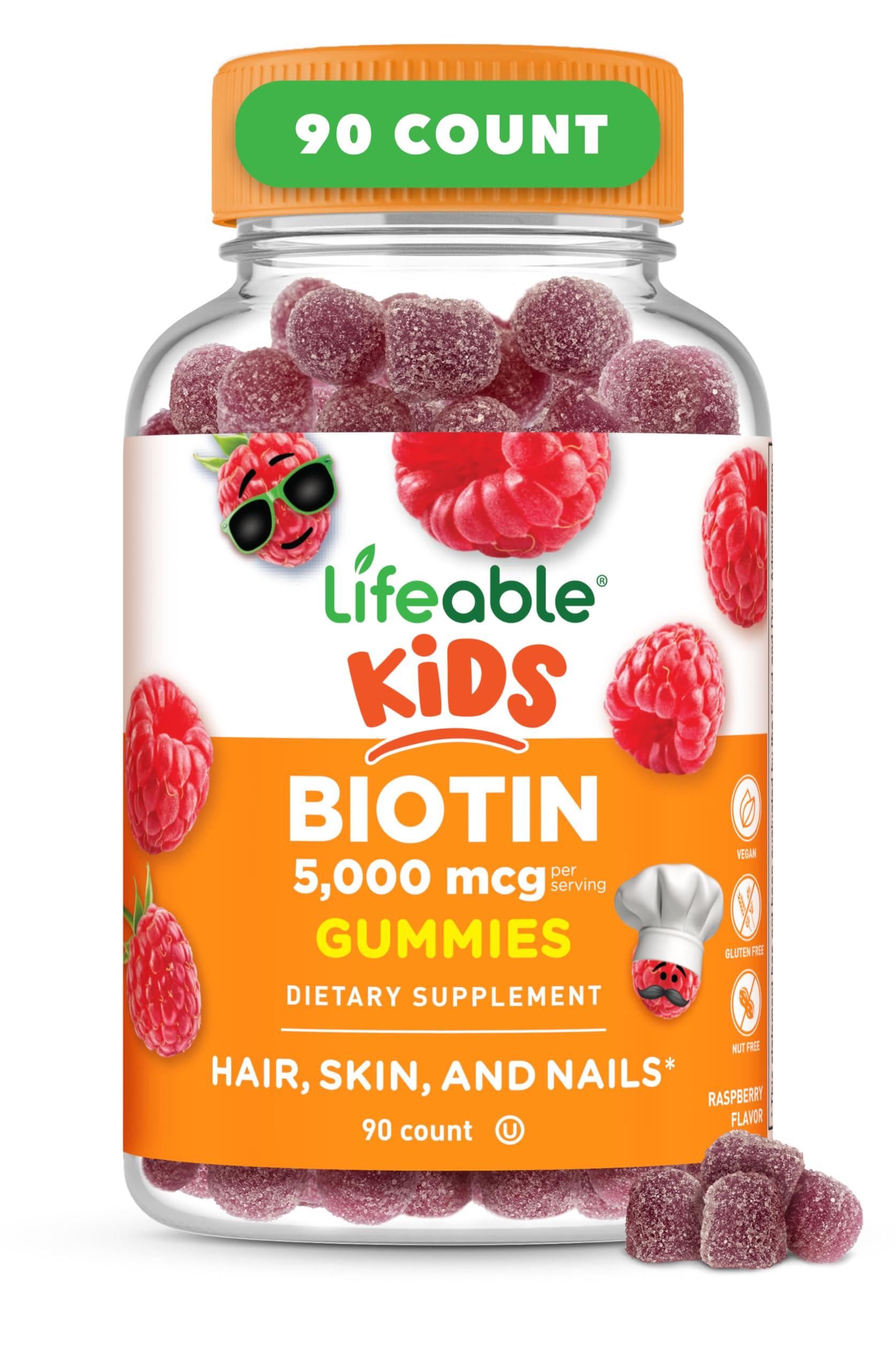 Lifeable Lifeable Kids Biotin Gummies | 5,000mcg | Great Tasting Natural Flavor Biotin Supplement | Vegan Non GMO Hair Gummies | for Hair Skin and Nails | 90 Gummies