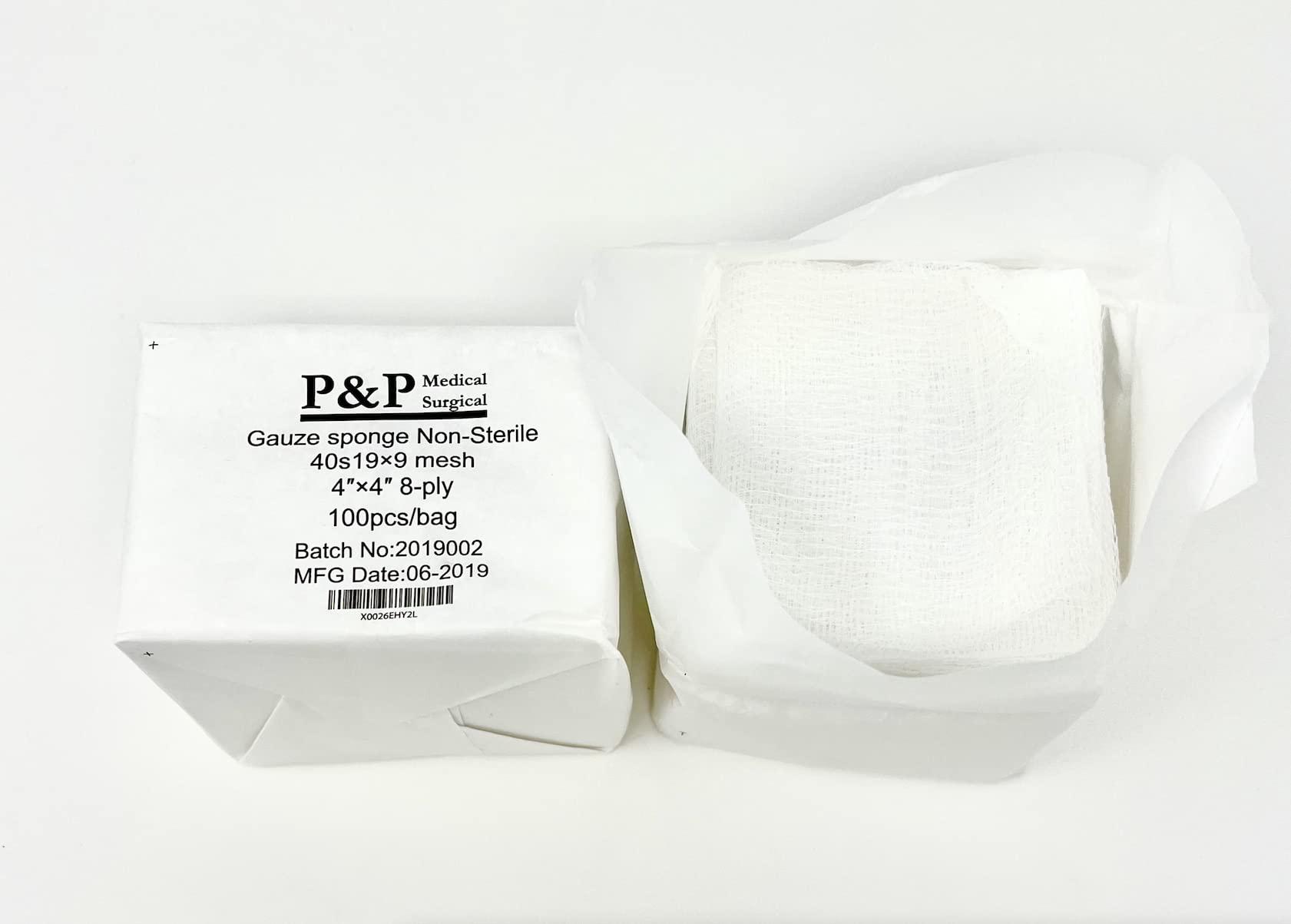 P&P Medical Surgical Gauze Surgical Sponges Cotton Non STERILE Woven 8-ply High Grade Quality 4"x4" Class I(a) All Purpose Pads Box of 1 000