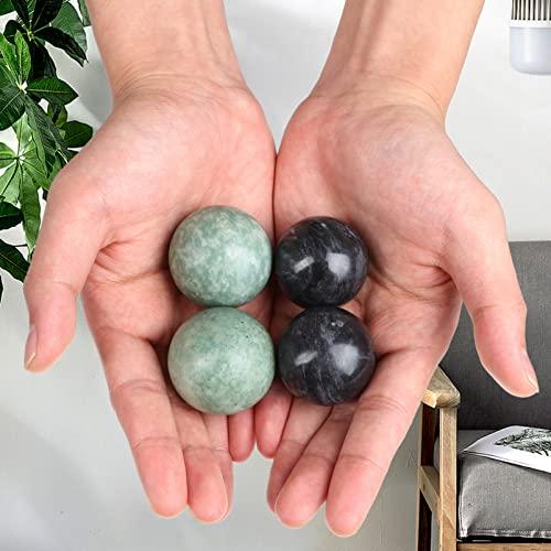 Healifty Healifty Baoding Balls Pack of 4-1.4 inch Chinese Balls for Hand, No Chime Chinese Health Exercise Massage Balls (Green,Black)