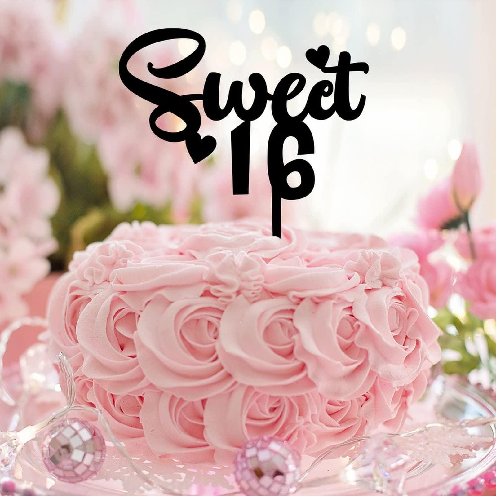 CustonCares Sweet 16 Cake Toppers 16th Birthday Cake Toppers Acrylic Black Sixteen 16 Years Old Happy Birthday Party Decorations Custom Name Any Age Number 16th Anniversary Birthday Present For Men Women 6inch