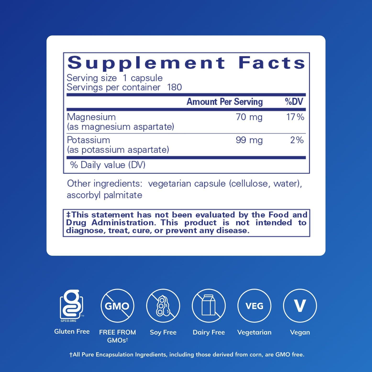 Pure Encapsulations Pure Encapsulations Potassium Magnesium (Aspartate) | Supplement to Support Heart, Muscular, Bone, and Nerve Health* | 180 Capsules
