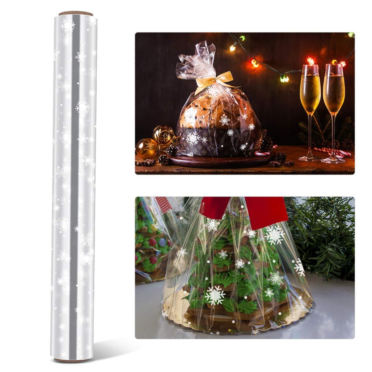 Choisyin Choisyin Christmas Cellophane Wrap Roll,Clear Wrapping Paper Snowflake Plastic Paper Wrapper Large Transparent Wrapping Paper Wrap Film for Gift Basket Flower Food Christmas Decoration 16 inch x100 Ft