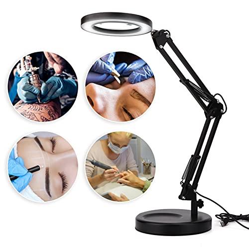 ANGGREK Magnifying Glass lamp, Dimmable Magnifying Lamp Adjustable Swing Arm Lighted Magnifier Desk Lamp USB Desktop Magnifying Glass Lamp Tattoo can be Folded for Repair, Crafts, Close Work