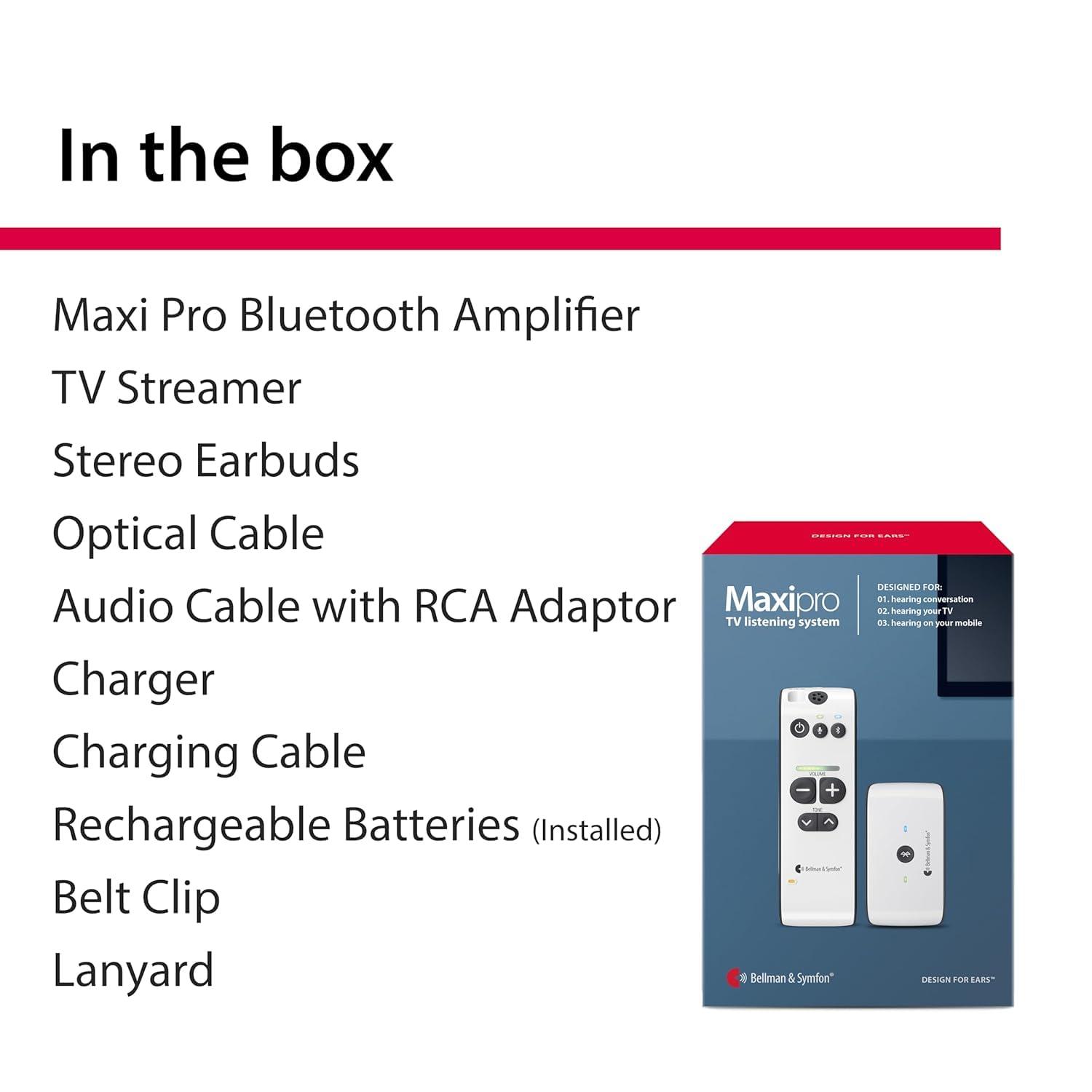 Bellman & Symfon Bellman & Symfon Maxi Pro Bluetooth Hearing Amplifier System with Headphones and Earbuds - 3-IN-1 Digital Sound Amplifier TV Listening with TV Streamer - Wireless Cell Phone Amplifier - Rechargeable