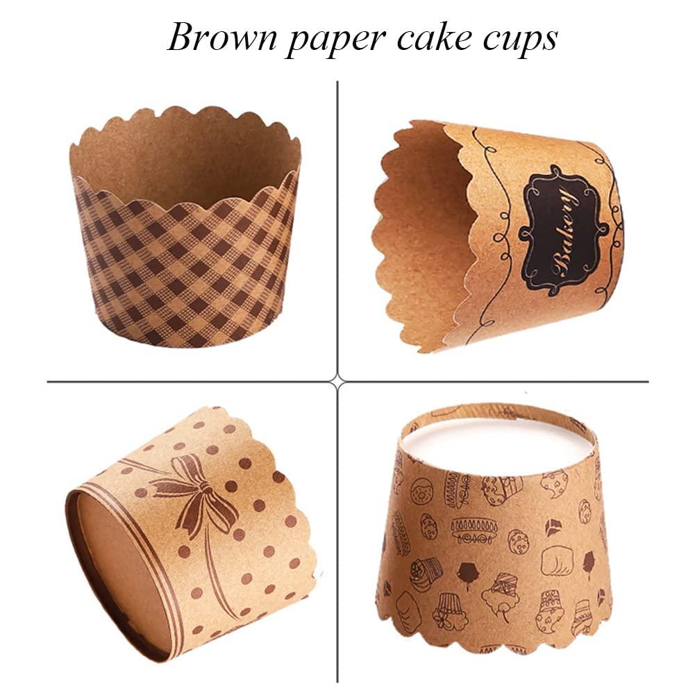 AKOAK AKOAK 50 Pcs Baking Muffin Paper Baking Bups, Brown Kraft Paper Cupcakes, Greaseproof Paper Baking Cups, Suitable for Birthday Parties, Weddings, Graduation Parties, Cupcake Packaging (Square)
