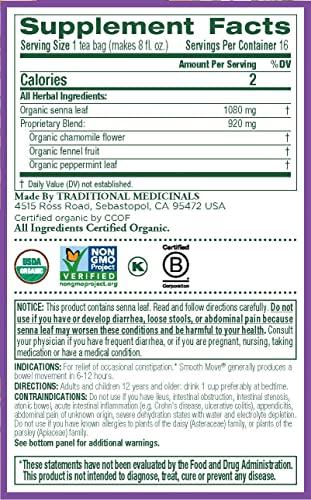 Traditional Medicinals Traditional Medicinal Organic Smooth Move Senna Chamomile Tea 16 Bag (Pack of 1)