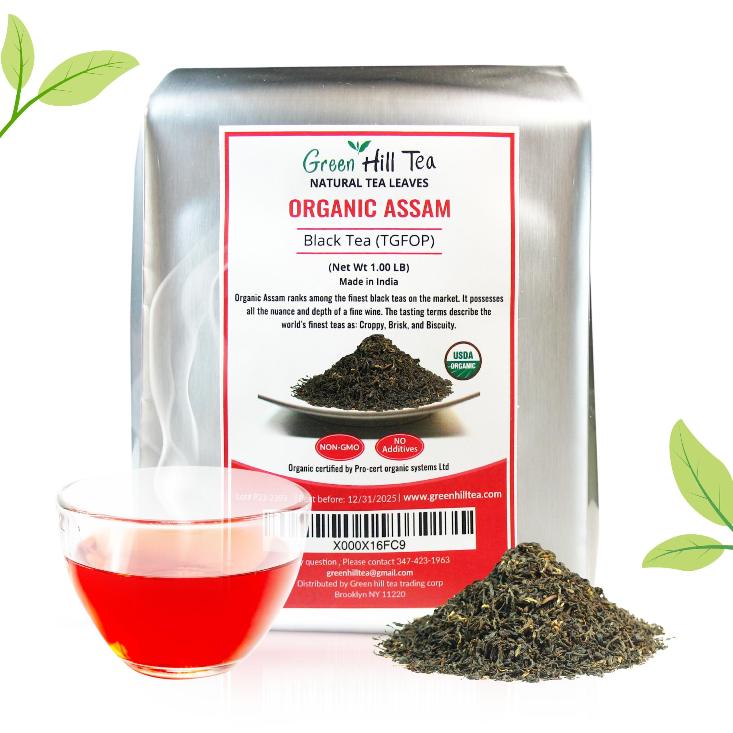 GreenHillTea Greenhilltea, Assam TGFOP Black Tea with Tippy Flowery Malty Premium Black Tea Loose Leave Tea 1 LB