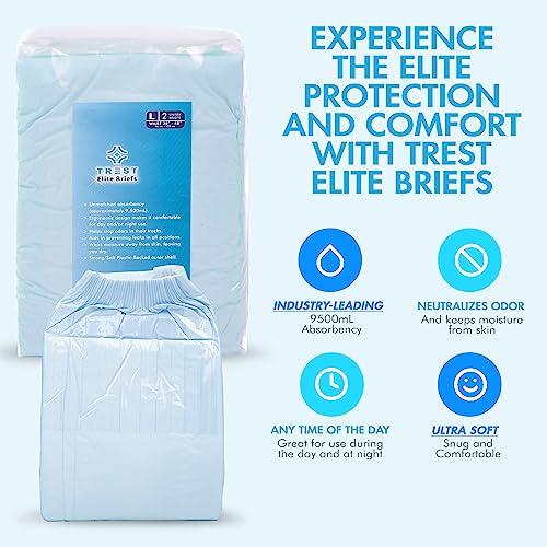 Trest TREST Elite Briefs for Men and Women, Overnight Diapers for Incontinence, Elite Absorbency, Comfortable, Odor Neutralizing and Secure Fit with 2 Wide Tabs - Blue, Large (Pack of 2)