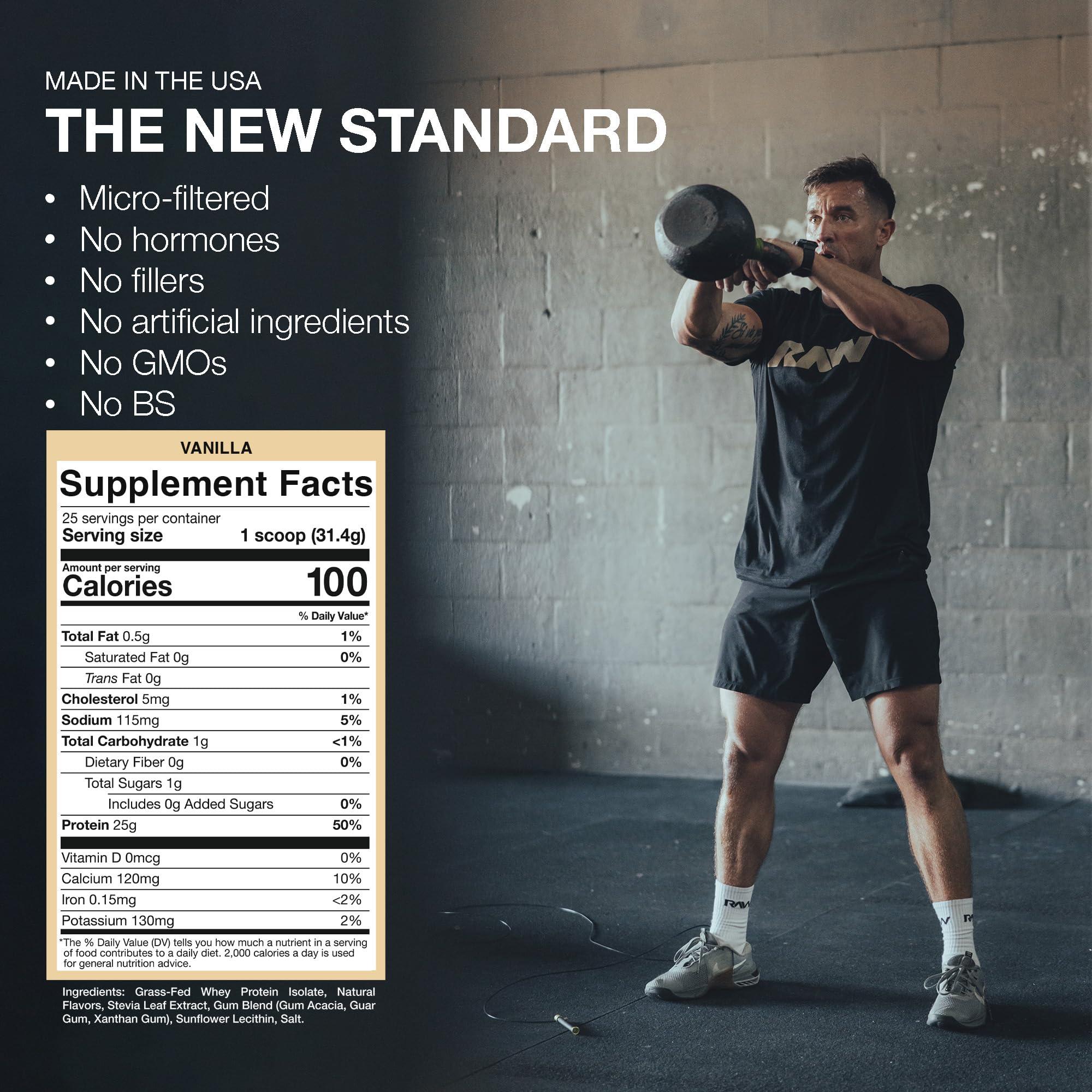 RAW RAW Whey Isolate Protein Powder, Vanilla (CBUM Itholate) - 100% Grass-Fed Sports Nutrition Powder for Muscle Growth & Recovery - Low-Fat, Low Carb, Naturally Flavored - 25 Servings