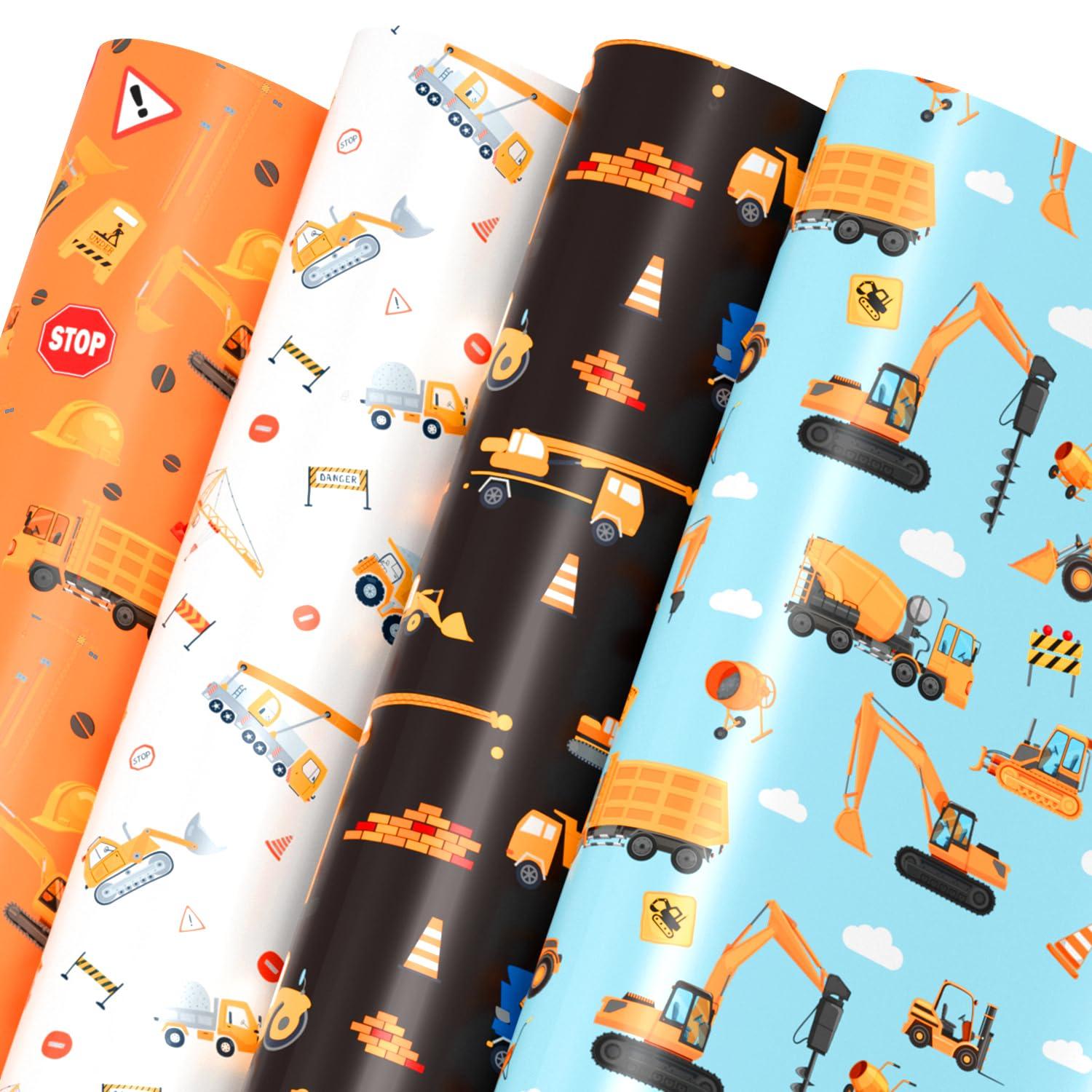 Mpanwen Mpanwen Construction Wrapping Paper for Boys Kids, 8 Sheets Large Truck Gift Wrap Tractor Wrapping Paper for Christmas Birthday Holiday - 27 x 39.5 Inches Per Sheet