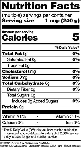 Larissa Veronica Pumpkin Spice Chai Colombian Decaf Coffee (Gourmet, Naturally Flavored, Whole Coffee Beans) (16 oz, ZIN: 570123) - 2 Pack