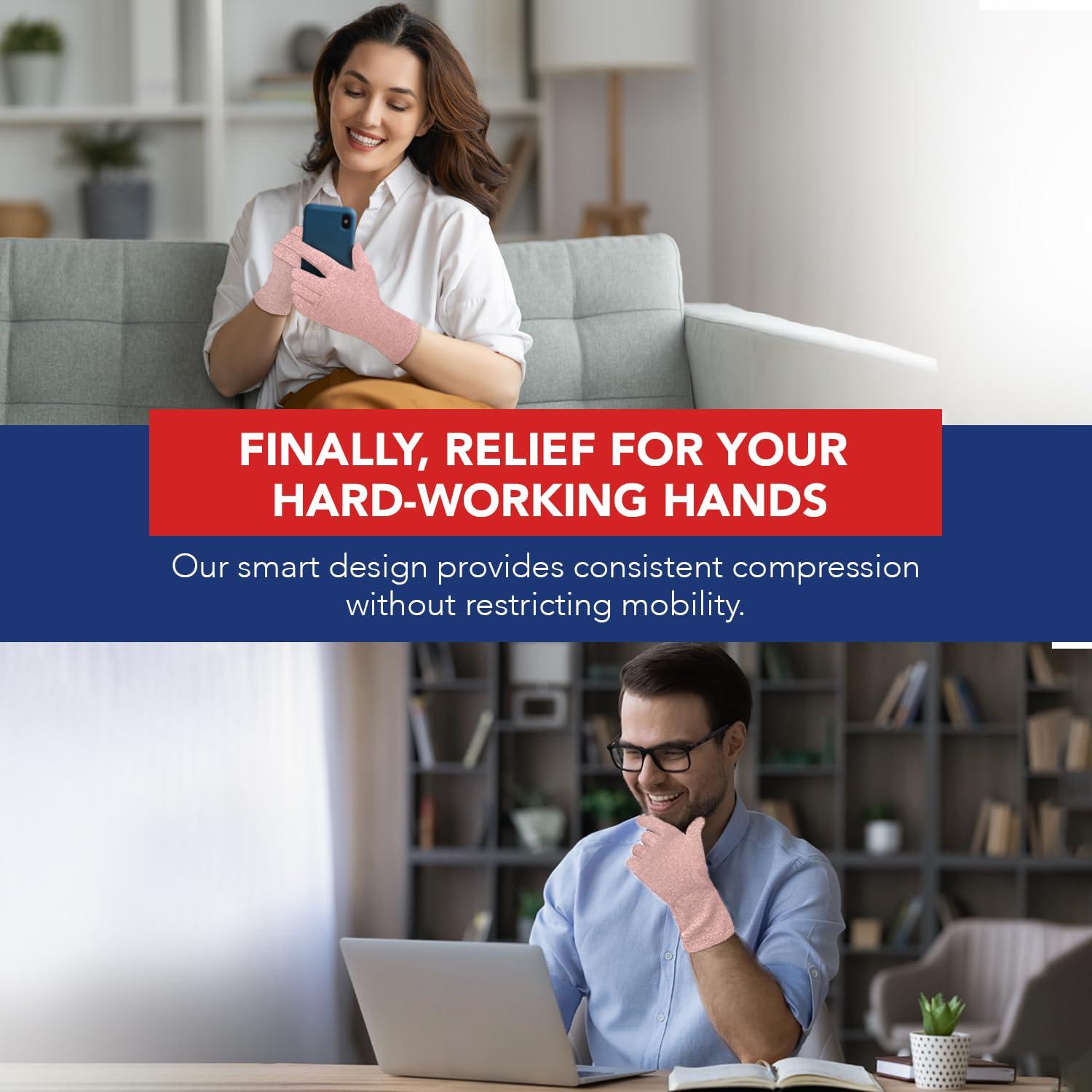 Dr. Arthritis Doctor Developed Arthritis Gloves - Full Finger Compression Gloves for Raynauds & Hand Pain - Compression Gloves for Arthritis for Women & Men, Carpal Tunnel Gloves With Doctor Handbook (M, Pink)