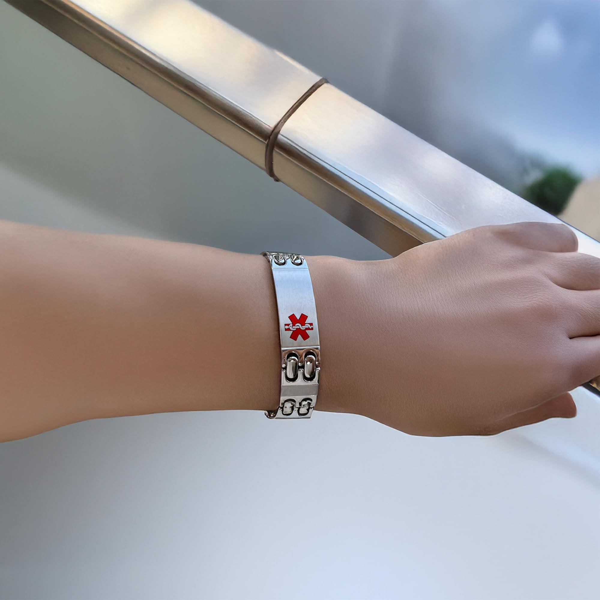 LinnaLove LinnaLove Free Engraving Titanium Medical Alert id Bracelets for Men(8.5")