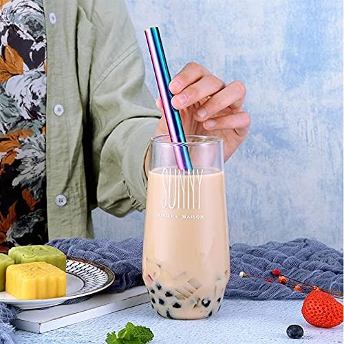 ACCROL ACCROL Bubble Tea Straws Straw Stainless Steel Reusable Metal Straw Drinking Straws Set Suitable For Juice And Drinks Strawberry (Color : Rainbow A blackbag)
