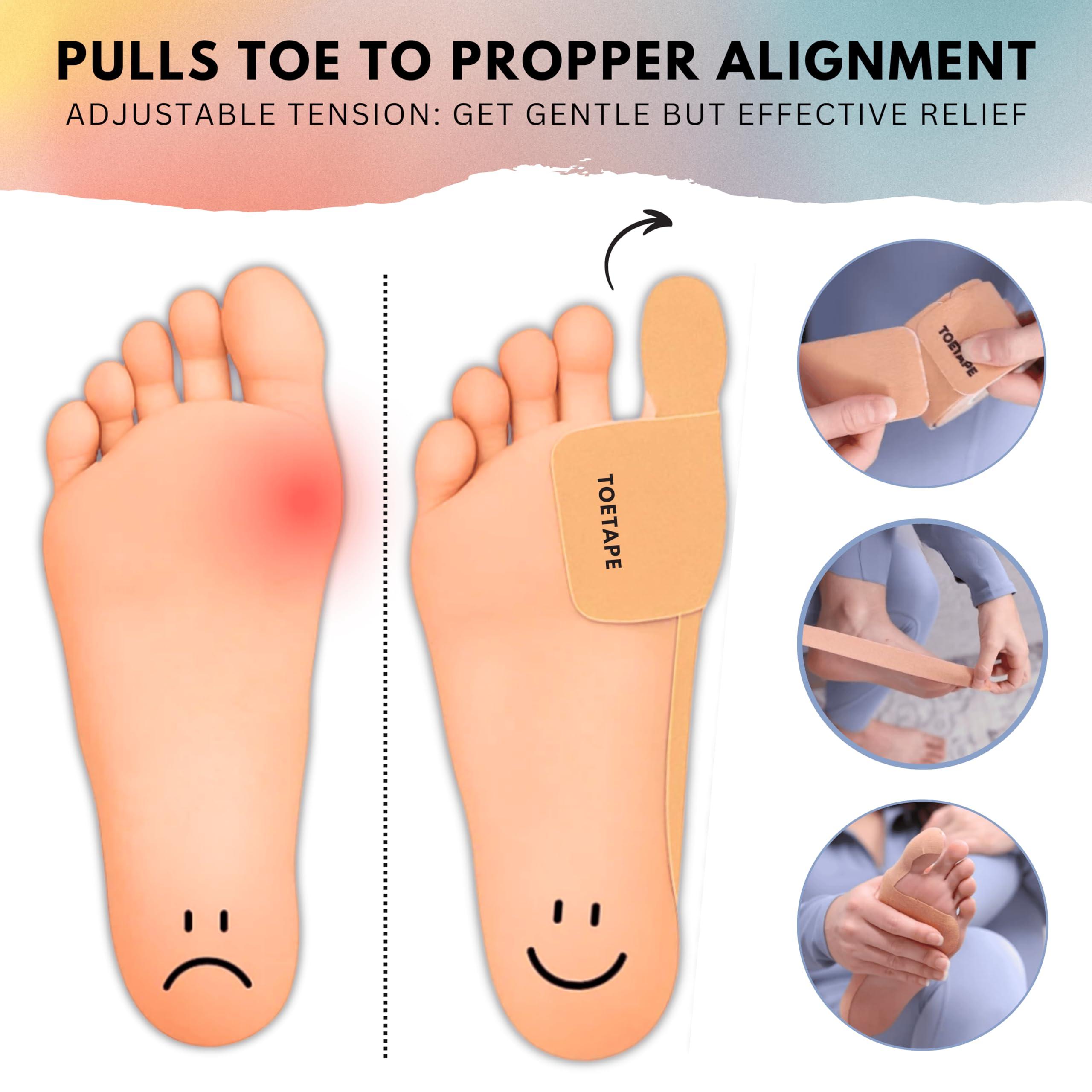 ToeTape Bunion Correction & Pain Relief Tape | 40 Count | Precut Kinesiology Tape for Bunions, Big Toe Sprains, Pain Relief and Support | Hypoallergenic and Sweatproof (Nude)