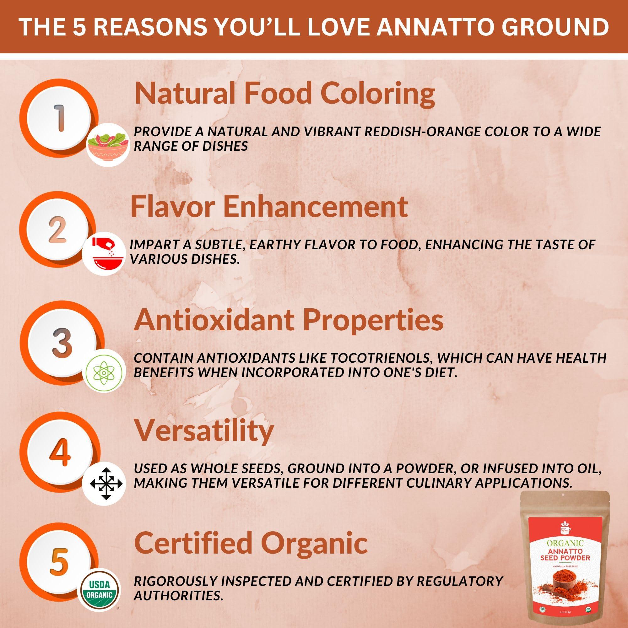 SPICY ORGANIC SPICY ORGANIC Annatto Powder 8 oz. Certified USDA Organic - Ground Achiote Seed Spice for Seasoning and Cooking