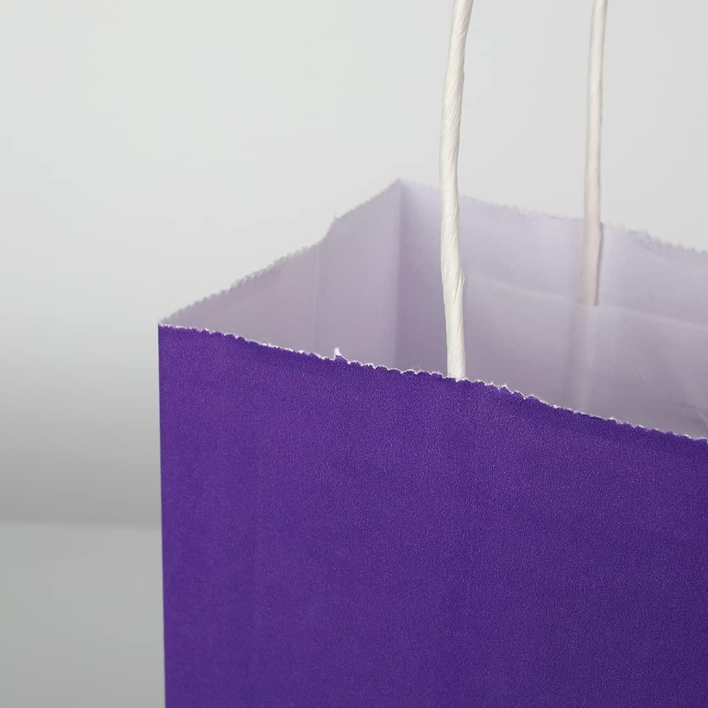 Oikss Oikss 100 Pack 5.25x3.25x8.25 Inch Small Purple Kraft Paper Bags with Handles Bulk for Birthday Wedding Party Favors Grocery Retail Shopping Business Goody Craft Gift Bags Cub Sacks (100pcs Count)