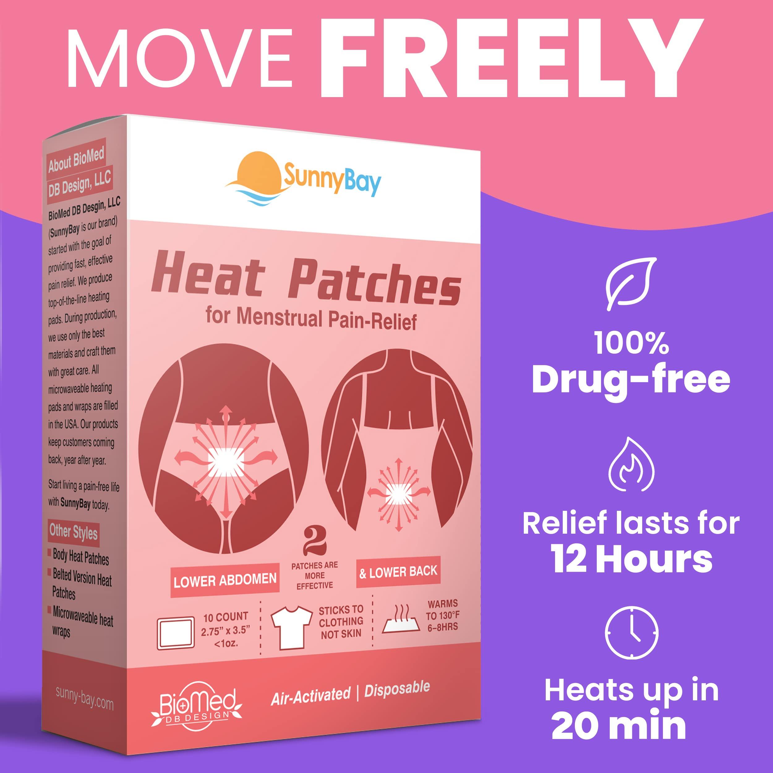 SunnyBay SunnyBay Heat Patches for Menstrual Cramp, Air-Activated Adhesive Heat Pads for Period, 130 F Warmth up to 8 Hours, Stick to Clothing Not Skin, 2.75 x3.5 inches, 10-Count