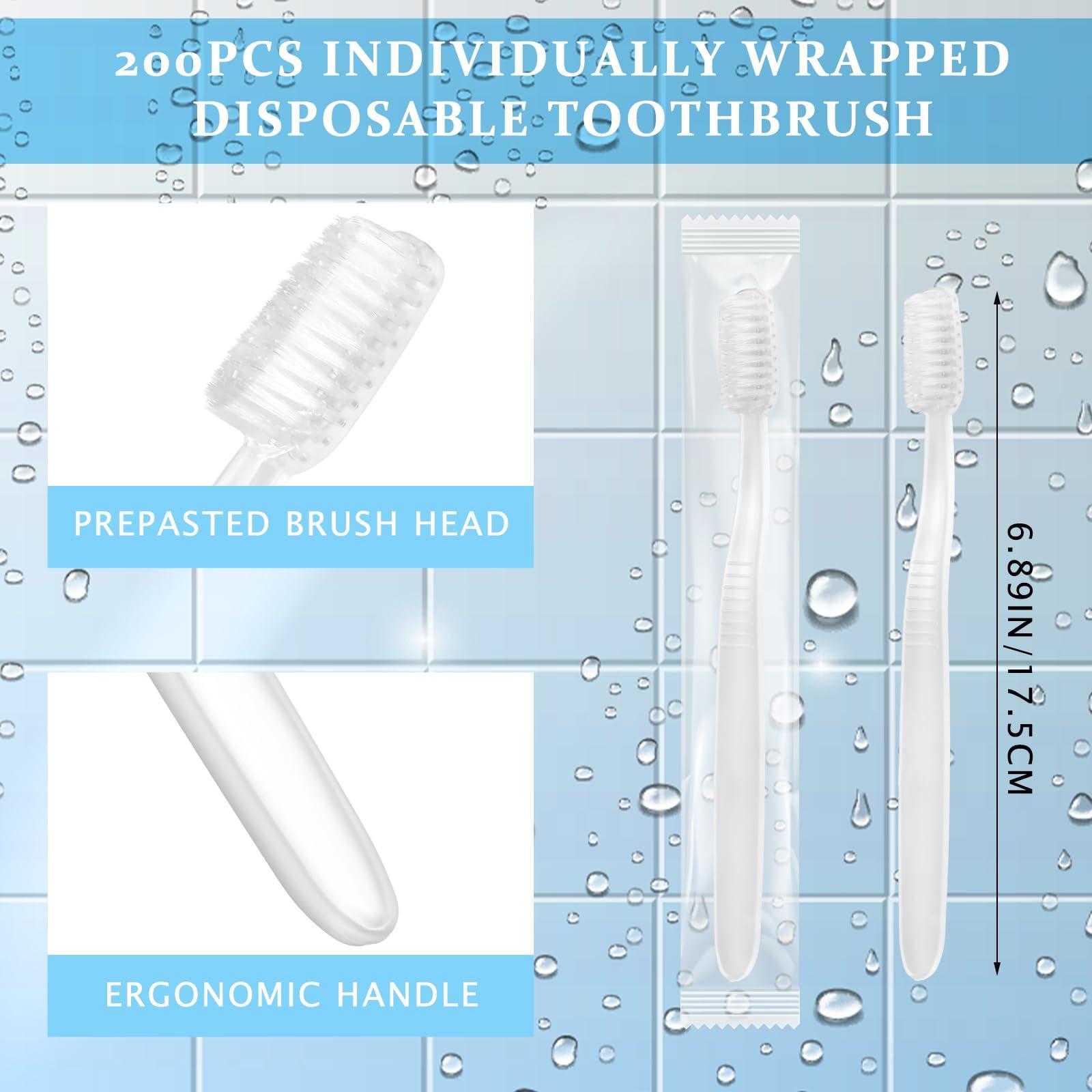 Tioncy Tioncy 200 Pack Prepasted Disposable Toothbrushes Individually Wrapped Pre Pasted Toothbrushes Soft Bristle Travel Tooth Brush Single Use Wrapped for Hotel, Camping, Travel and Gift for The Homeless