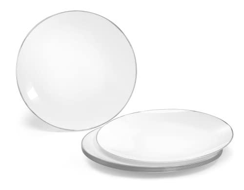 OCCASIONS FINEST PLASTIC TABLEWARE " OCCASIONS " 50 Plates Pack (25 Guests)-Wedding Party Disposable Plastic Plate Set -25 x 10.25'' Dinner + 25 x 7.5'' Salad & Dessert plates (Bali in White & Silver)