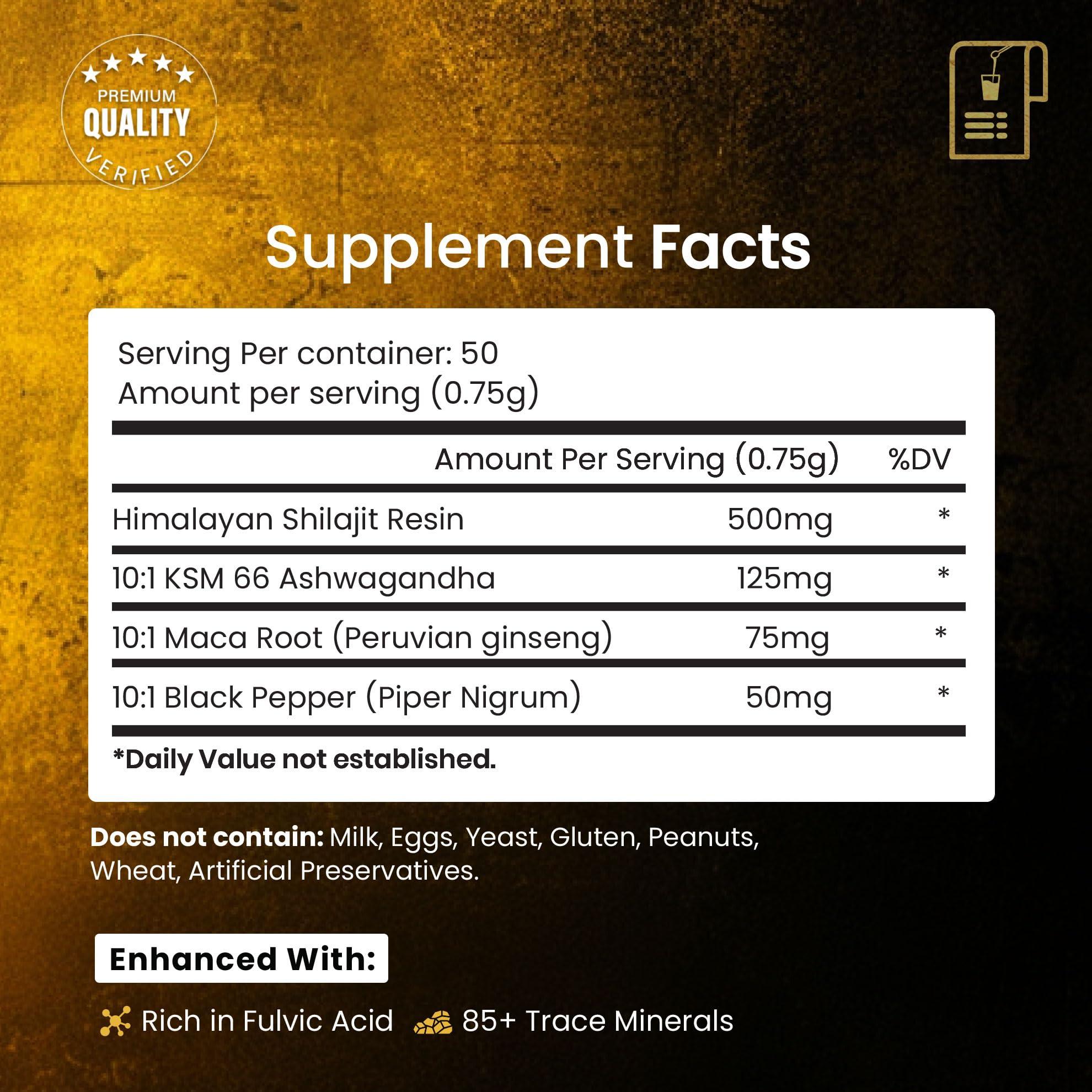 BeepWell BeepWell Shilajit Resin Himalayan Pure Natural Ashwagandha Maca Root Black Pepper Authentic Chilajil Men Women Gold Ayurvedic, 72% Fulvic Acid 85+ Trace Minerals, 50 Servings, 40 Grams