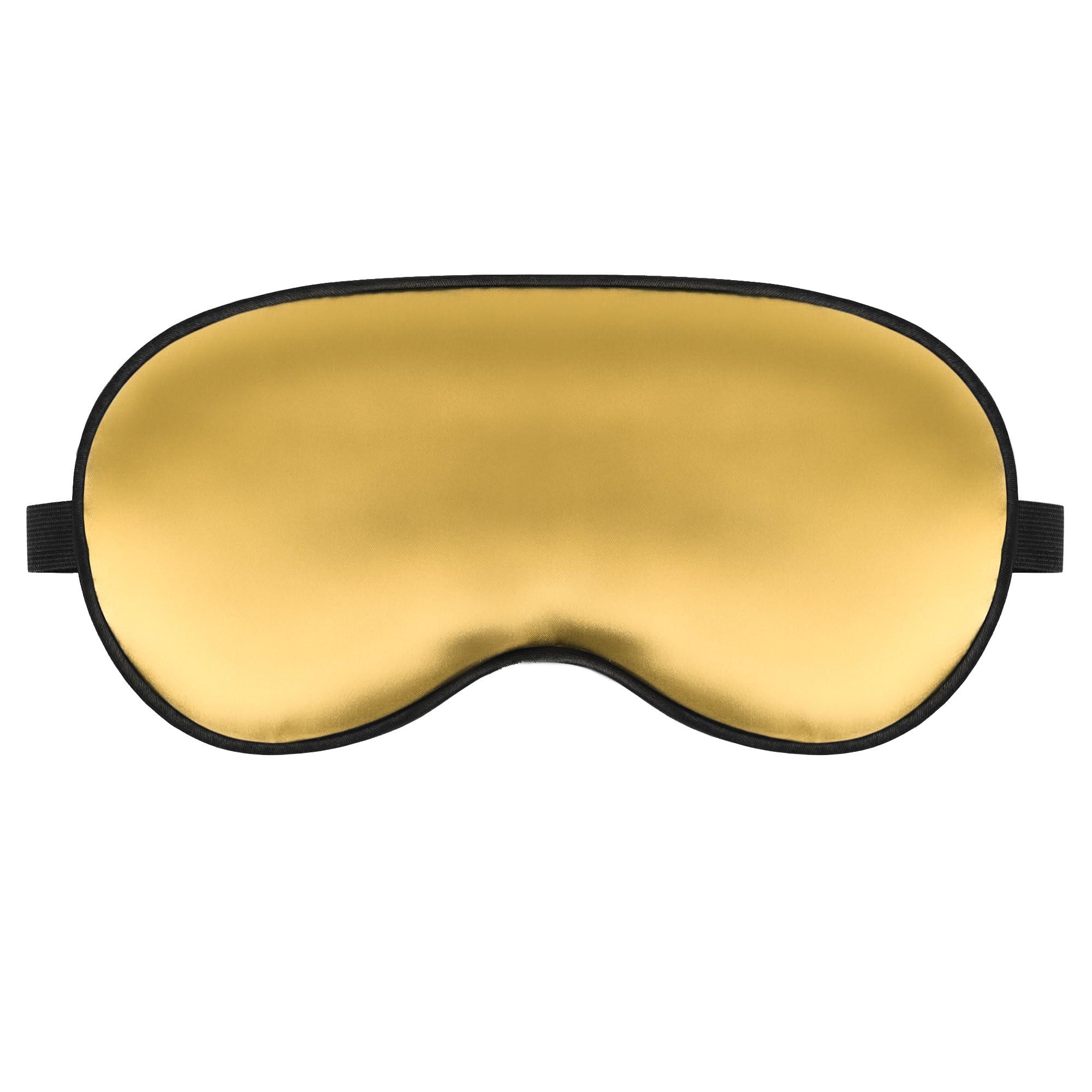 Pyopbow Sleep Mask Silk Eye Mask for Sleeping, Eye Cover Soft Satin Blindfold Adjustable Strap, Satin Blackout for Men & Women, Super Soft Eyeshade for Night Sleeping (Gold)