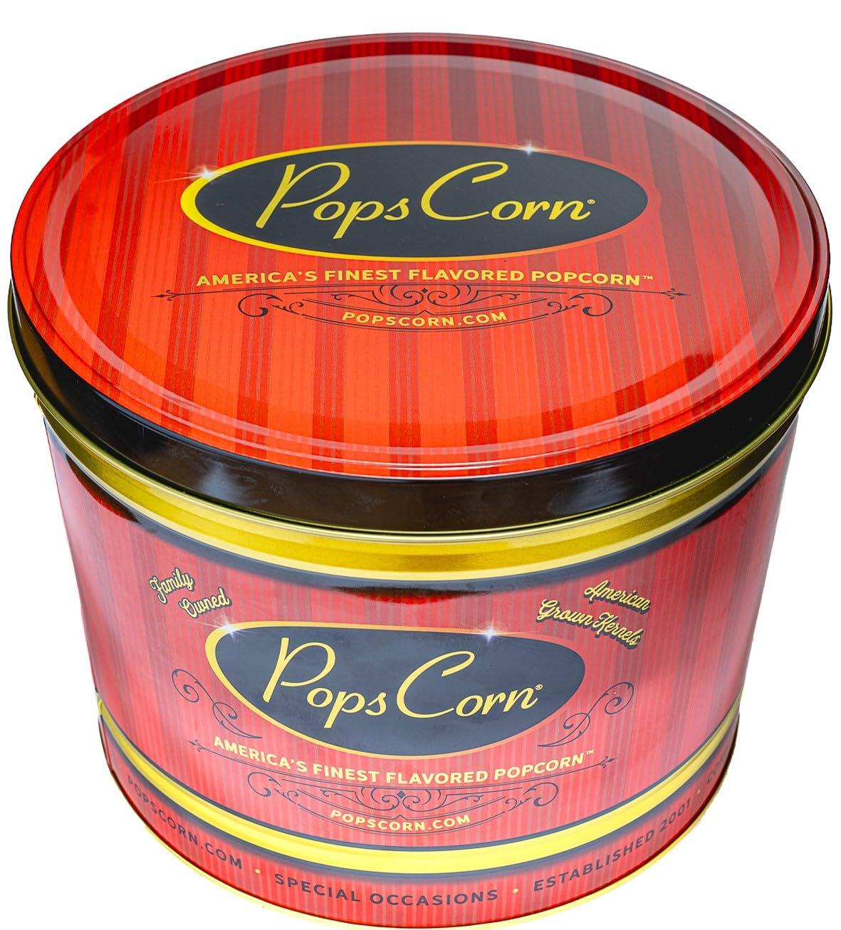 Pops Corn Gourmet Popcorn Gift Tin-Large 2 Gallon. Caramel, Cheese & Kettle Corn. Christmas Unique Gourmet Popcorn Thank you Gift for Women or Man Gift Basket for Coworkers, Secretary, Nurse or Employee Appreciation Gift Box