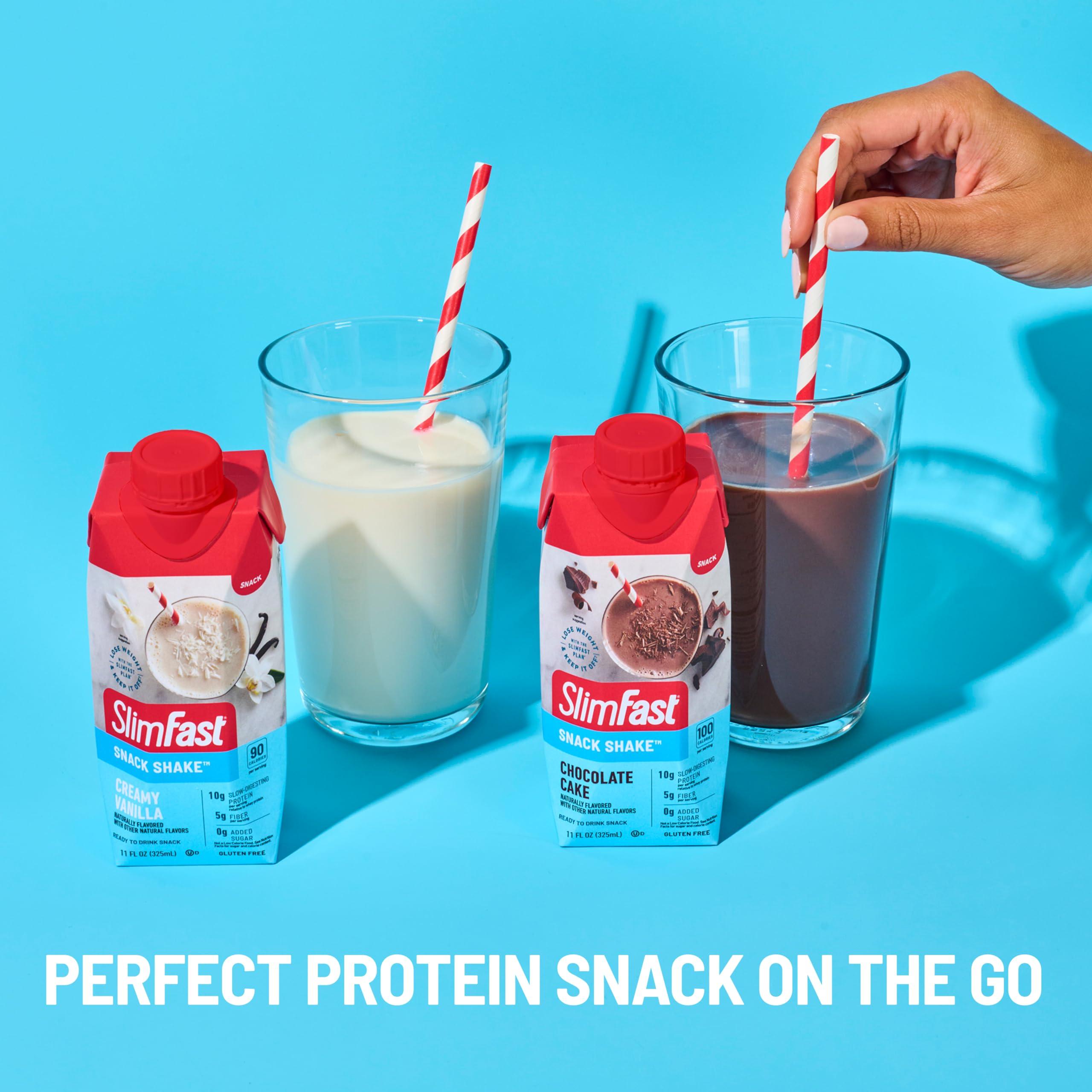 SlimFast SlimFast Snack Shake, 90 Calorie Fiber Shake, Ready to Drink, Protein Drink, Creamy Vanilla, 12 Count