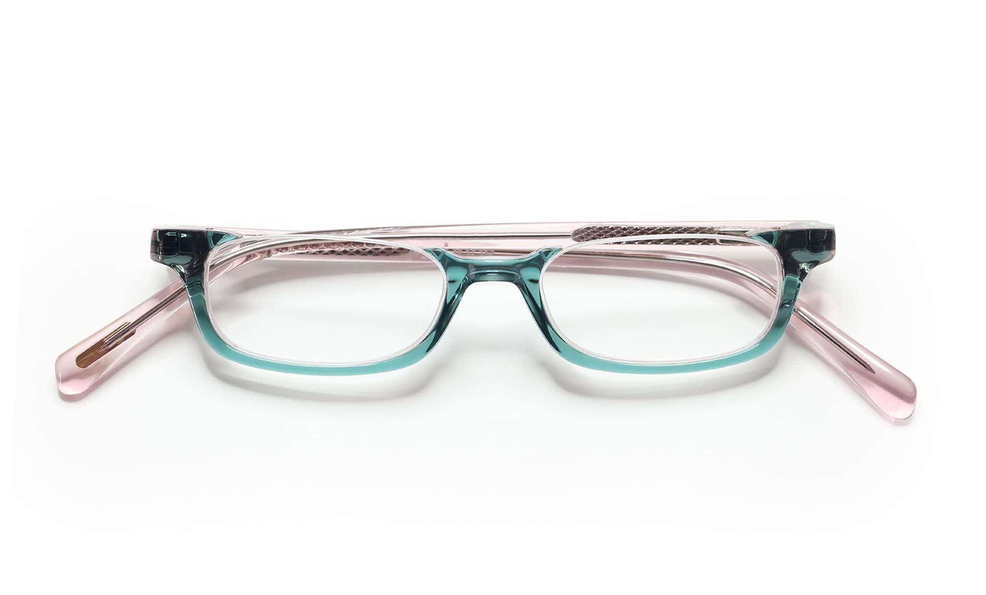 eyebobs eyebobs - What Inheritance? | Premium Reading Glasses for Men and Women | Half-Rim Frames for Average Faces, Green & Blush Layered Crystal with Pink Crystal, 1.25