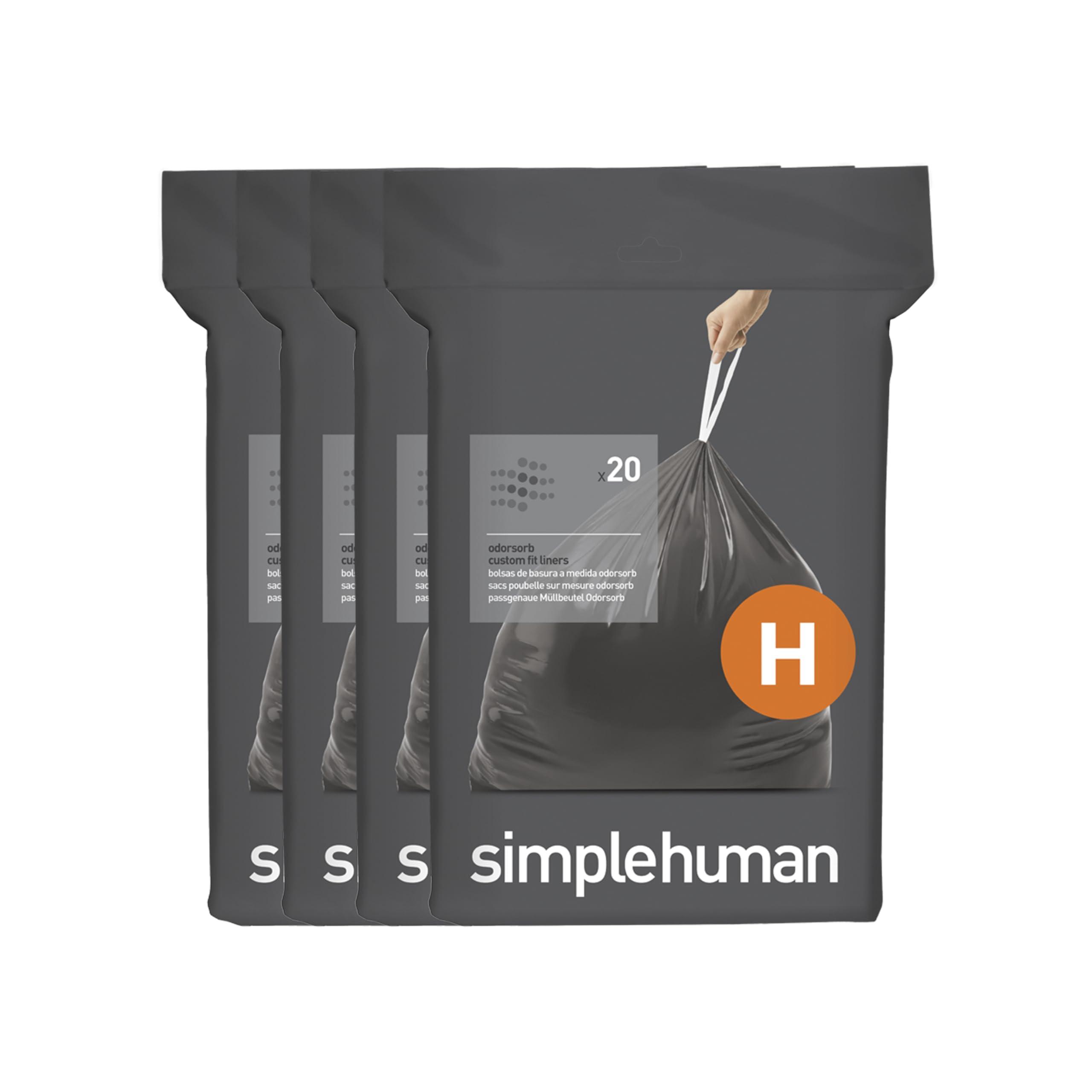 simplehuman simplehuman Code H 80 Count, Genuine Odorsorb Custom Fit Liners, Drawstring Odor Absorbing Trash Bags in Dispenser Packs, 30-35 Liter / 8-9 Gallon