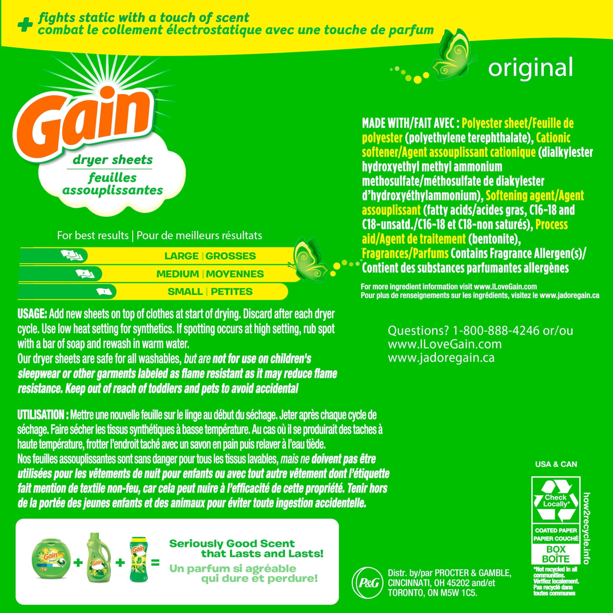 Gain Gain Original Dryer Sheets, 120 Count