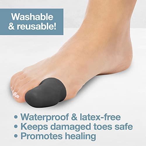 ZenToes ZenToes 6 Pack Gel Toe Cap and Protector - Cushions and Protects to Provide Relief from Missing or Ingrown Toenails, Corns, Blisters, Hammer Toes (Large, Black)