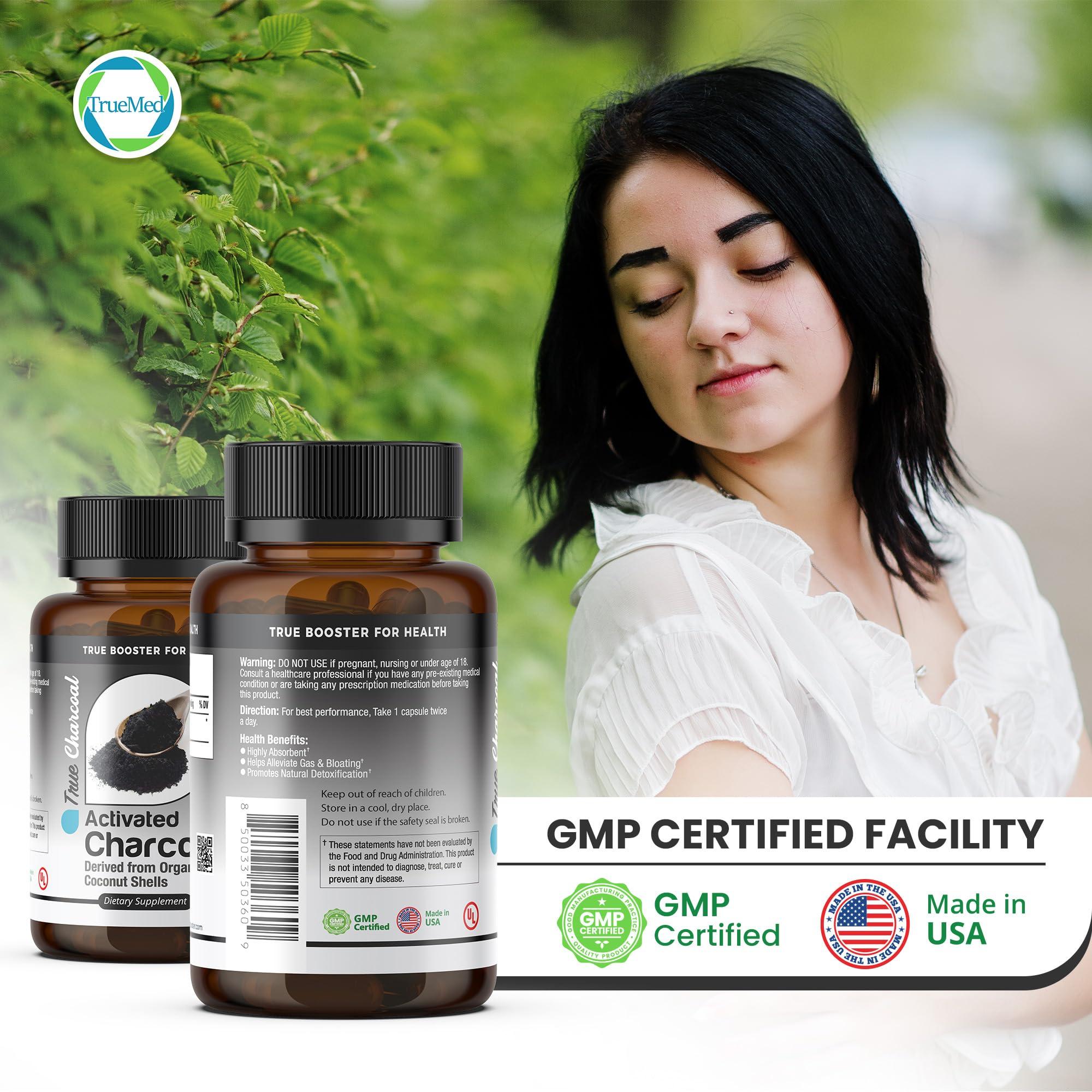 TRUEMED TRUEMED Activated Charcoal Organic Coconut Shell Derived Charcoal Capsule,1200mg, 60 Capsules, Support Detox & Digestive Health, Activated Charcoal Capsules for Health-Conscious Individuals