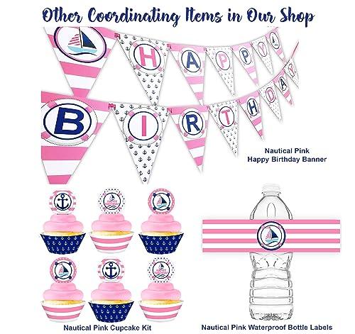 POP parties Ink Nautical Cupcake Kit - 24 Sailboat Cupcake Toppers and 24 Cupcake Wrappers - Nautical Party Supplies - Sailboat Party Decorations - Pink Cupcake