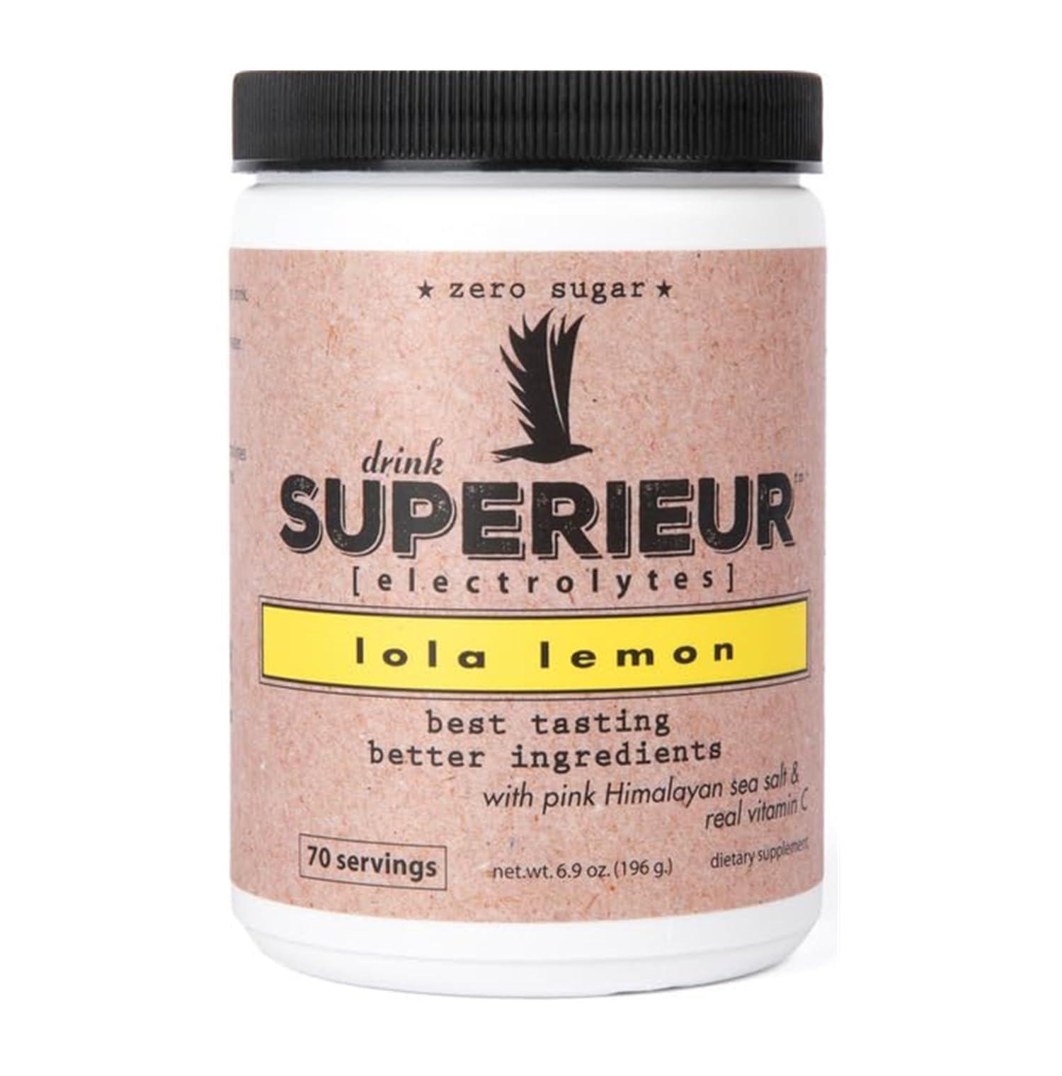 Superieur Superieur Electrolytes Plant Based Electrolyte Supplement w/Sea Minerals for Hydration & Recovery Keto Friendly, Non-GMO, Zero Sugar, Vegan Healthy Sports Drink Powder Lola Lemon (70 Servings)