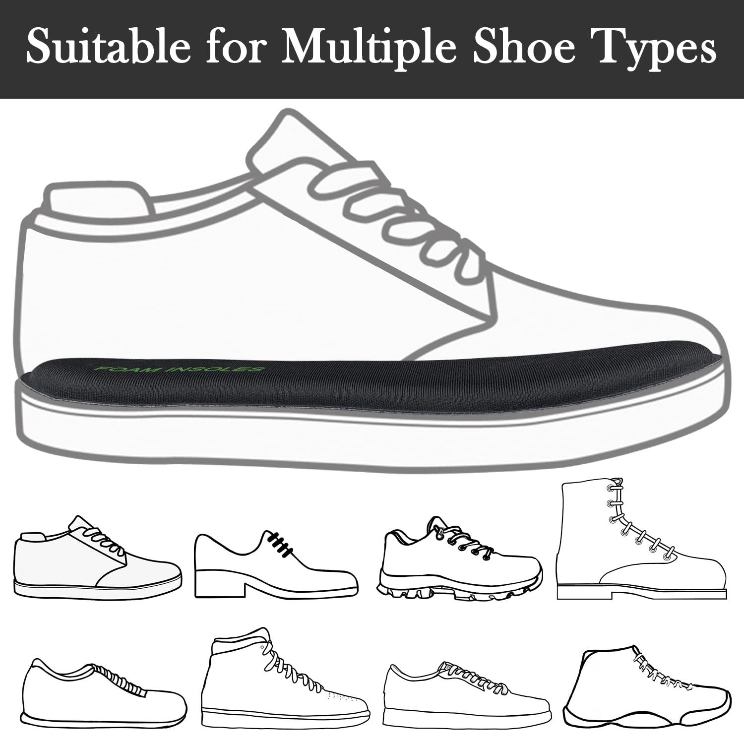 Endoto Memory Foam Insoles for Skechers Shoes, Replacement Inserts for Sneakers, Cushioned Inner Soles for Comfort and Foot Pain Relief(Color:Black,Size:US Women6-EU36)