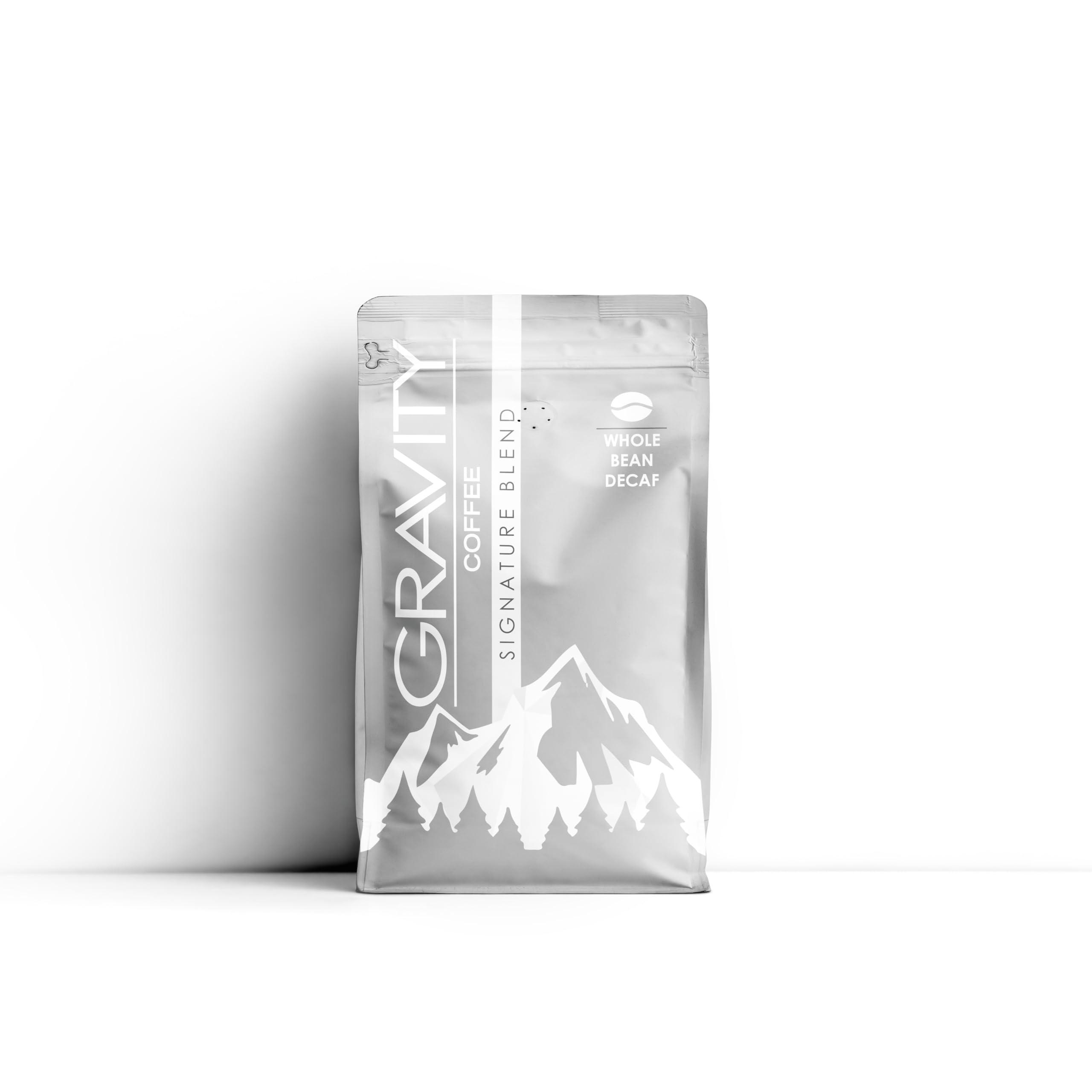 Gravity Coffee Gravity Coffee, Signature Decaf Blend (Medium Roast) 12oz Bag of Whole Beans, Notes of Hazelnut and Chocolate, Bold and Smooth Flavor Decaffeinated Coffee