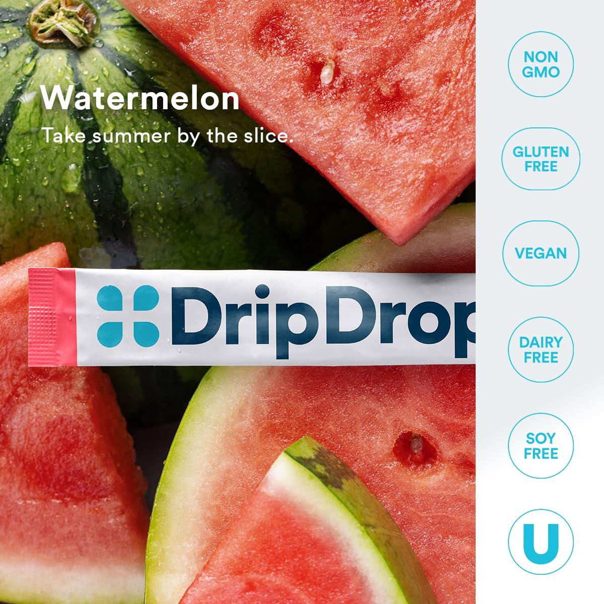 DripDrop DripDrop Hydration - Zero Sugar Watermelon - Electrolyte Drink Mix Single Serve Powder Packets | Non-GMO, Gluten Free, Vegan | 32 Sticks