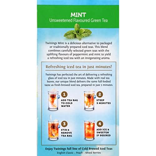 Twinings Twinings Cold Brewed Iced Tea - Mint Flavored Green Tea with Peppermint Leaves, Caffeinated Green and Black Tea Extracts, Unsweetened Cold Brew Tea Bags Individually Wrapped, 20 Count