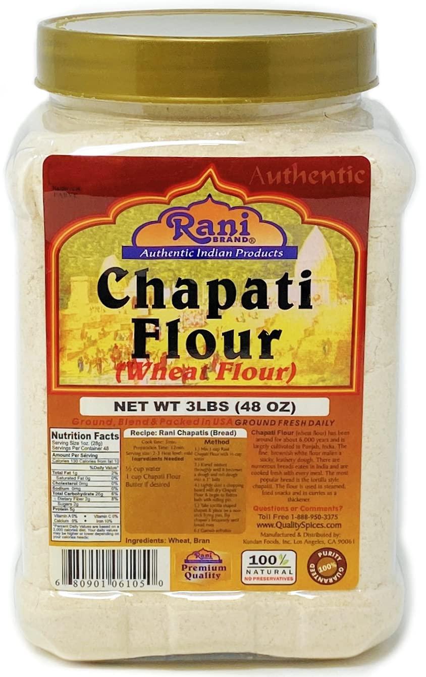 Rani Brand Authentic Indian Products Rani Chapati Flour (100% Pure Whole Wheat Atta), For Making Roti & Indian Breads 48oz (3lbs) 1.36kg PET Jar ~ All Natural | Vegan | No Salt or Colors | NON-GMO | Indian Origin