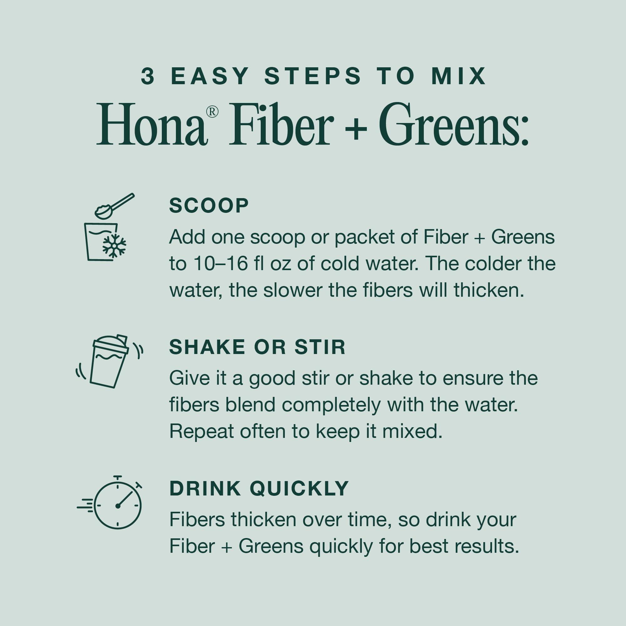 Hona Fiber + Greens Hona Fiber + Greens, Gut & Superfood Blend, Greens Powder with Prebiotics, Probiotics, Fiber & Natural Caffeine, Gluten Free, Sugar Free, Dairy Free, Vegan, Non GMO Greens Superfood Powder, 30 Srvgs