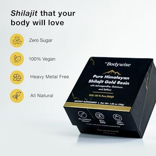 Be Bodywise Be Bodywise Pure Himalayan Shilajit Resin Gold I Lab tested I Ashwagandha, Gokshura & Saffron I Fulvic Acid & Trace Minerals I Shilajit for Men & Women | Zero Sugar I 100% Organic & Natural I 30 gm.